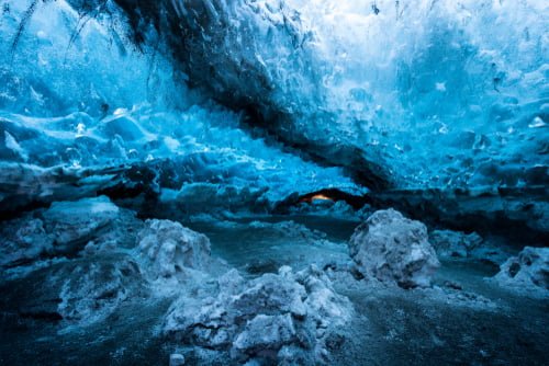 Iceland glacier ice cave in winter